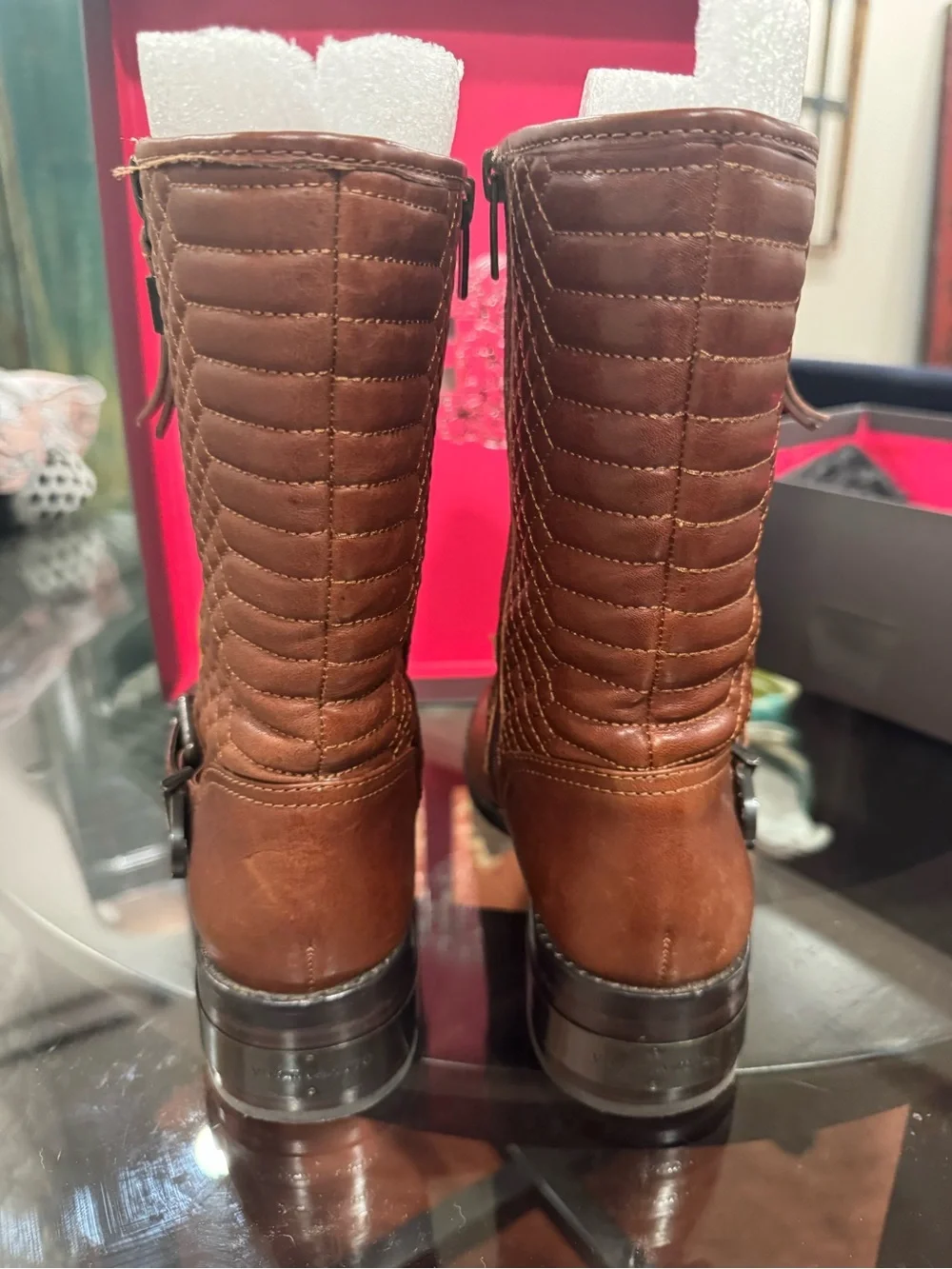 Vince Camuto Tan Leather Ankle Boots with Buckle Detail